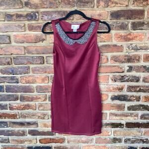 Geri C New York Maroon Red Sleeveless Embellished Mini Dress Women's Size Small